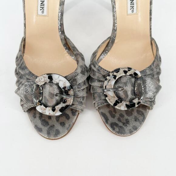 Vintage Manolo Blahnik Leopard Print Peep Toe Buckle Detail D'Orsay Heel IT 36.5 - Picture 6 of 11